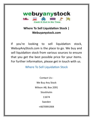 Where To Sell Liquidation Stock  Webuyanystock.com