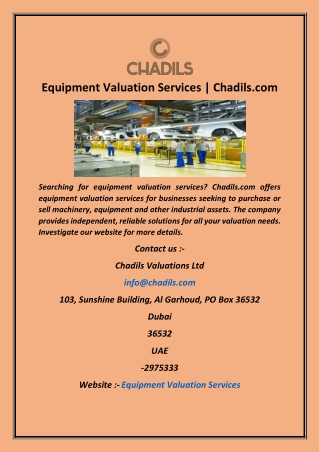 Equipment Valuation Services  Chadils com