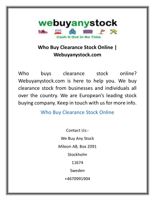 Who Buy Clearance Stock Online  Webuyanystock.com