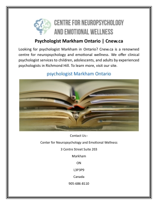 Psychologist Markham Ontario  Cnew.ca