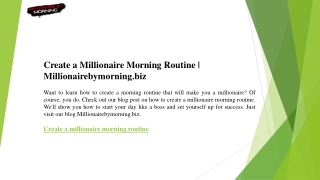 Create a Millionaire Morning Routine  Millionairebymorning.biz