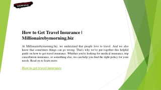 How to Get Travel Insurance  Millionairebymorning.biz