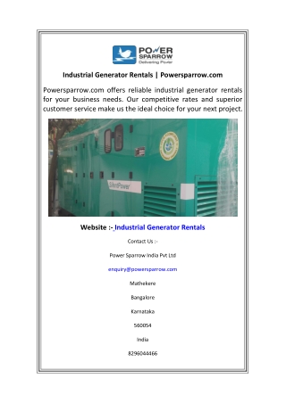 Industrial Generator Rentals  Powersparrow.com