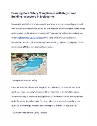 Ensuring Pool Safety Compliances with Registered Building Inspectors in Melbourne