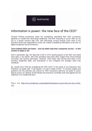 Information is power the new face of the CEO - Leathwaite