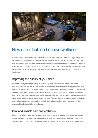 How can a hot tub improve wellness - The Hot Tub and Swim Spa Company