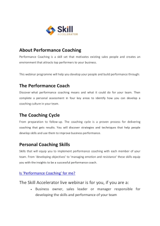 Performance Coaching - Skill Accelerator