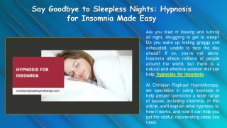 Say Goodbye to Sleepless Nights Hypnosis for Insomnia Made Easy