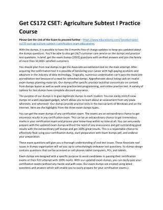 CS172 CSET: Agriculture Subtest I