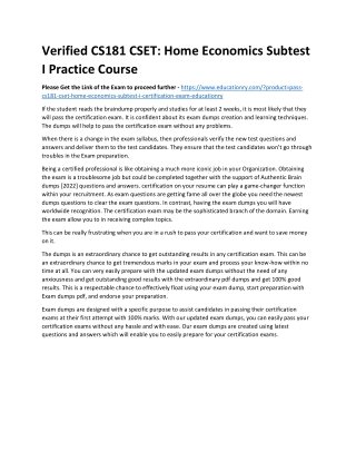 CS181 CSET: Home Economics Subtest I