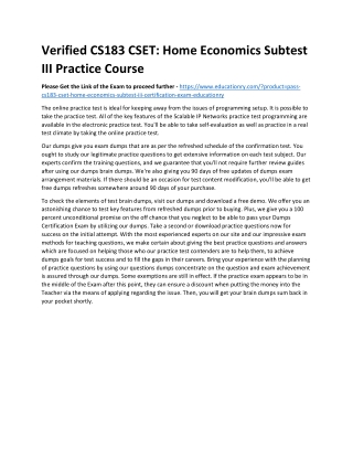 CS183 CSET: Home Economics Subtest III