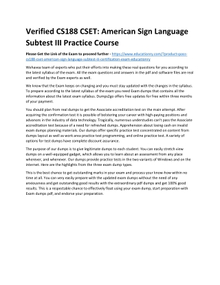 CS188 CSET: American Sign Language Subtest III