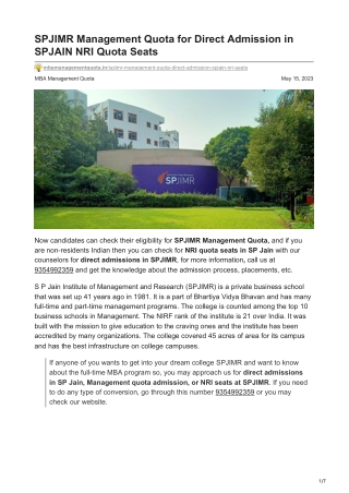 SPJIMR Management Quota for Direct Admission in SPJAIN NRI Quota Seats-mbamanagementquota.in