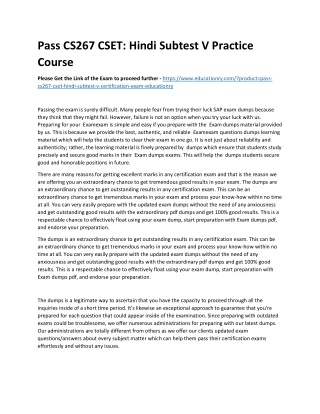 CS267 CSET: Hindi Subtest V