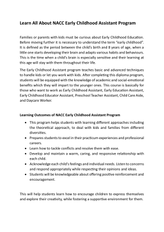 Learn All About NACC Early Childhood Assistant Program