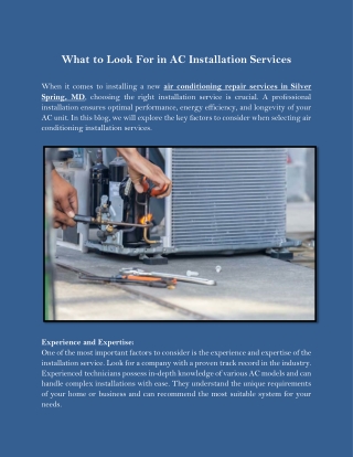 What to Look For in AC Installation Services