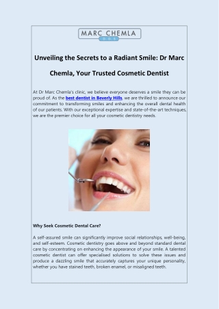 Unveiling the Secrets to a  Smile: Dr Marc Chemla, Your Trusted Cosmetic Dentist