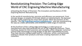 Revolutionizing Precision: The Cutting-Edge World of CNC Engraving Machine Manuf