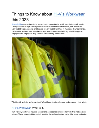 Things to Know about Hi-Vis Workwear this 2023