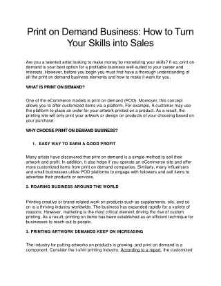 Print on Demand Business: How to Turn Your Skills into Sales