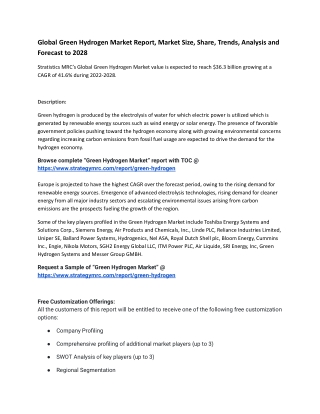 Global Green Hydrogen Market Report, Market Size, Share, Trends, Analysis