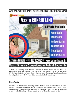 Vastu Shastra Consultant in Rohini Sector 24   91-9873530830