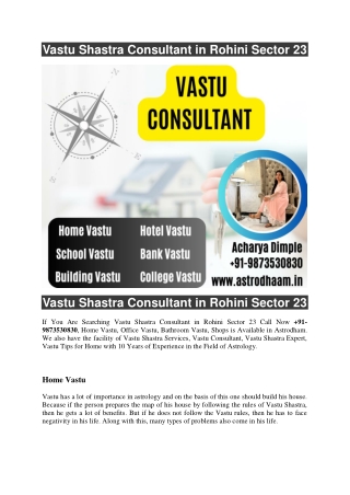 Vastu Shastra Consultant in Rohini Sector 23  91-9873530830