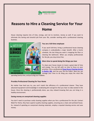 Reasons to Hire a Cleaning Service for Your Home