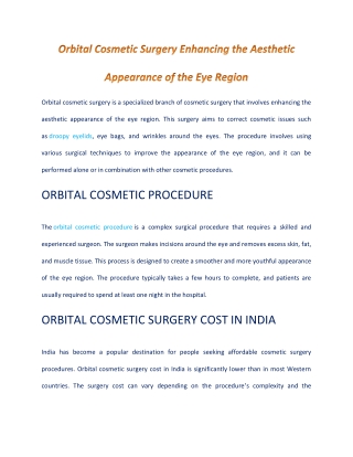 Everything You Must Know About Orbital Cosmetic Surgery
