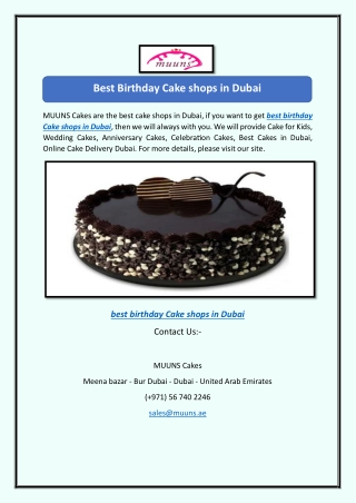 Best Birthday Cake shops in Dubai