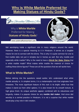 Why is White Marble Preferred for Making Statues of Hindu Gods?
