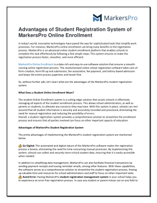Advantages of Student Registration System of MarkersPro Online Enrollment