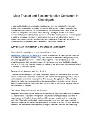 Most Trusted and Best Immigration Consultant in Chandigarh