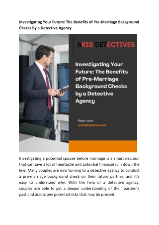 Investigating Your Future -The Benefits of Pre-Marriage Background Checks by a Detective Agency