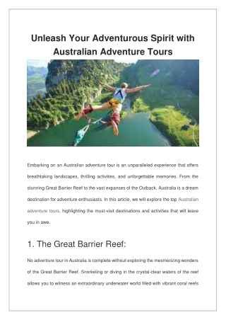 Unleash Your Adventurous Spirit with Australian Adventure Tours