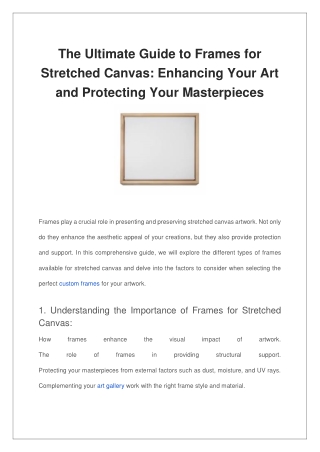 The Ultimate Guide to Frames for Stretched Canvas Enhancing Your Art and Protecting Your Masterpieces