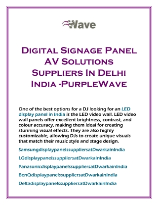 Digital Signage Panel AV Solutions Suppliers In Delhi India -PurpleWave