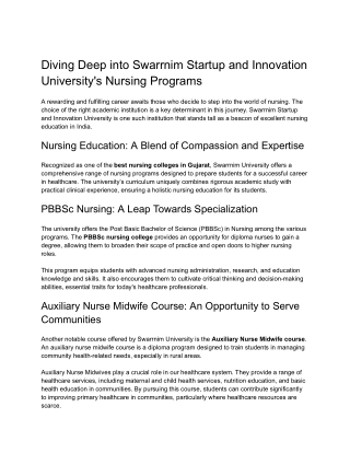 Diving Deep into Swarrnim Startup and Innovation University's Nursing Programs