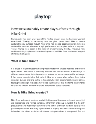 How we sustainably create play surfaces through Nike Grind - Playtop Ltd UK