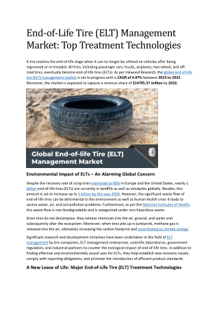 End-of-Life Tire (ELT) Management Market: Top Treatment Technologies