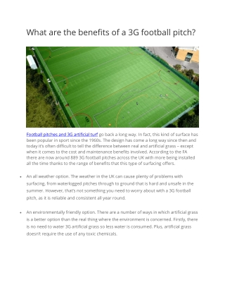 What are the benefits of a 3G football pitch - Nova Sport Ltd