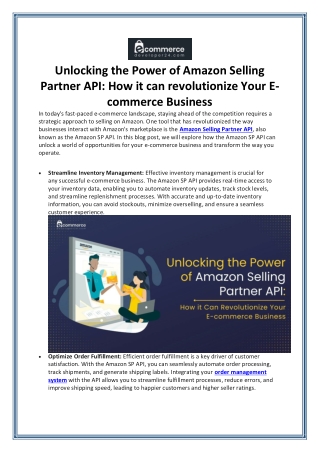 Unlocking the Power of Amazon Selling Partner API -How it can revolutionize Your E-commerce Business