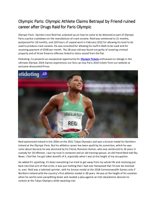 Olympic Paris Olympic Athlete Claims Betrayal by Friend ruined career after Drugs Raid for Paris Olympic