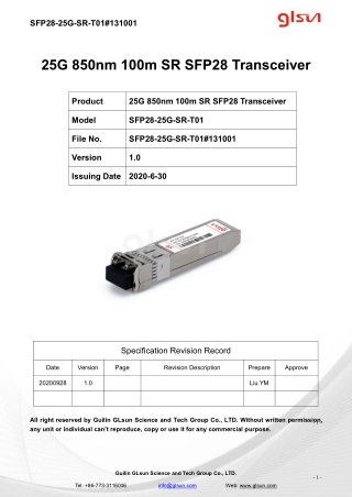 25G 850nm 100m SR SFP28 Transceiver