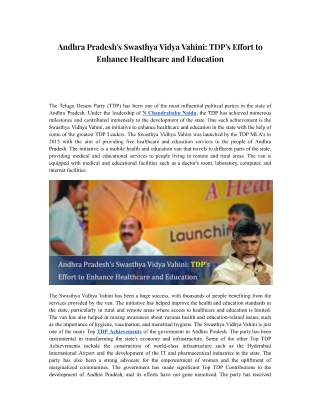 Andhra Pradesh's Swasthya Vidya Vahini TDP's Effort to Enhance Healthcare and Education