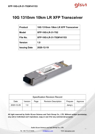 10G 1310nm 10km LR XFP Transceiver