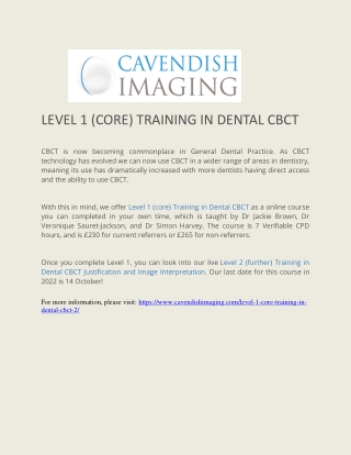 Level 1 (core) Training in Dental CBCT - Cavendish Imaging