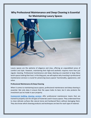 Why Professional Maintenance and Deep Cleaning is Essential for Maintaining Luxu