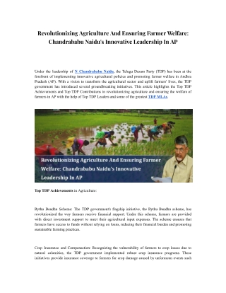 Revolutionizing Agriculture And Ensuring Farmer Welfare Chandrababu Naidu's Innovative Leadership In AP