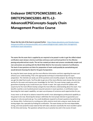 DRETCPSCMICS2001 AS-DRETCPSCMICS2001-RETL-L2-AdvancedCPGConcepts-Supply Chain Ma